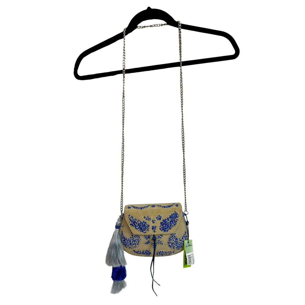 Sam Edelman Tatiana Iron Hardcase Bag Beaded Crossbody Denim Blue 30813029